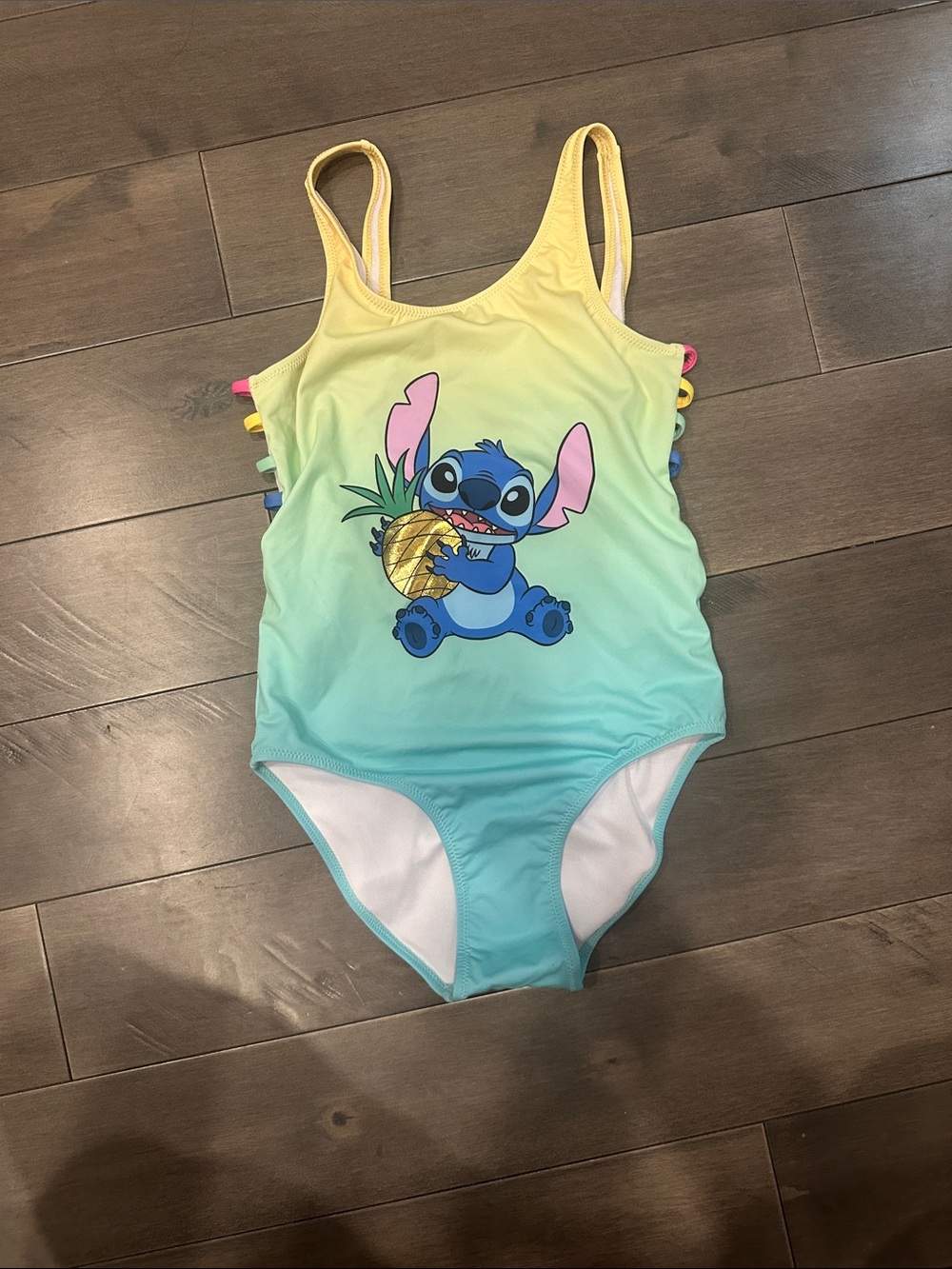 Zara Girls' Ombre Yellow to Teal Stitch Pineapple One-Piece Swimsuit